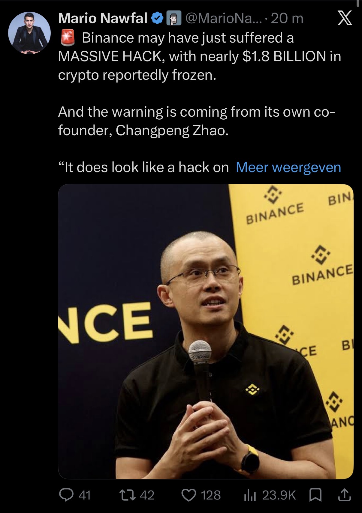 Screenshot showing a claimed breakdown of crypto assets reportedly frozen